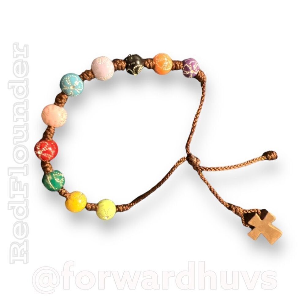 Bundle Sale 3 for $15 | Bead Bracelet with Flower Decoration & Wooden Cross